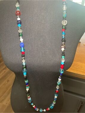 Multicolor Glass Bead Long Necklace. Infinity Style